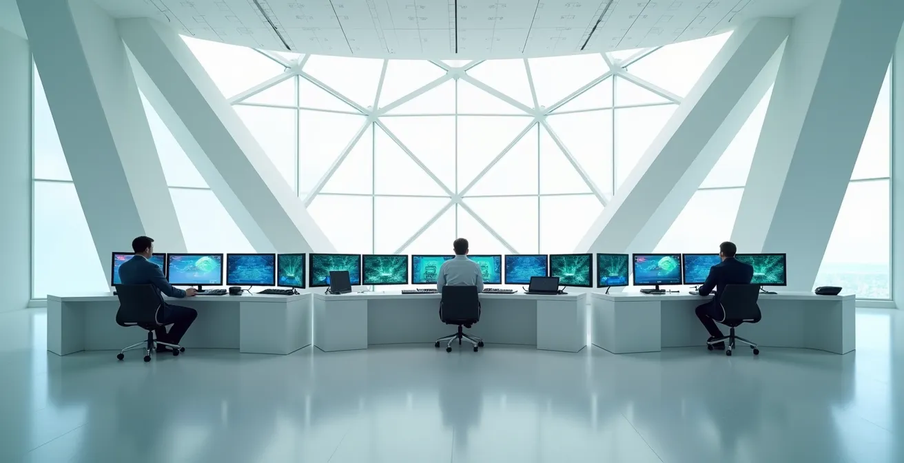 Salle de contrôle moderne avec tableaux de bord énergétiques